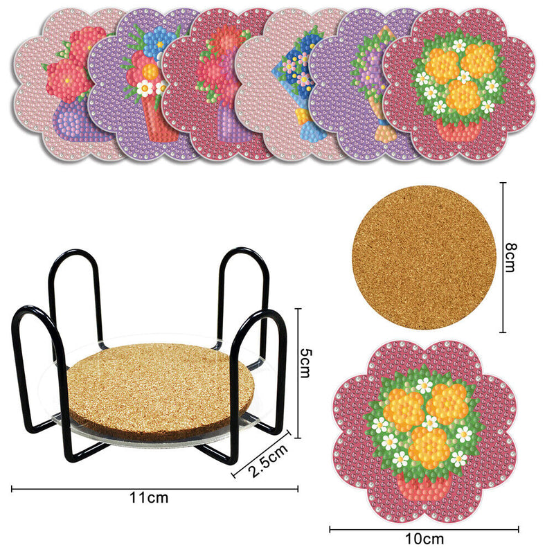DIY Acrylic Diamond Coaster Set Flowers Style 6 Piece Set + 1 Rack) (BD207)