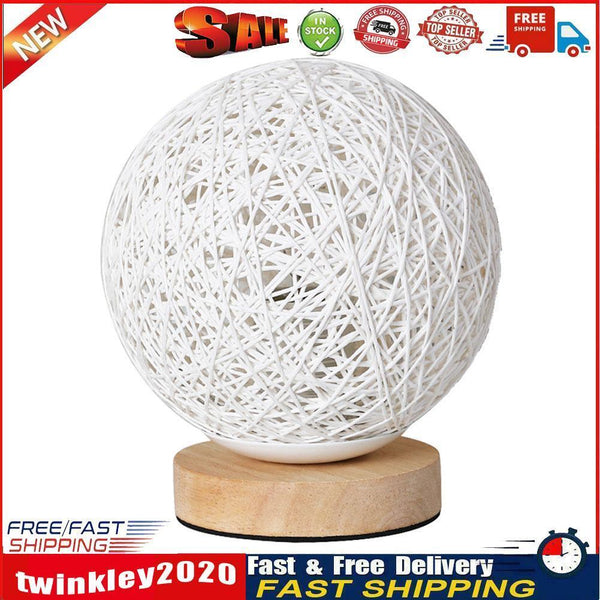 Wooden Table Lamp USB Rattan Ball Bedroom Living Room Bedside Night Lights Newly