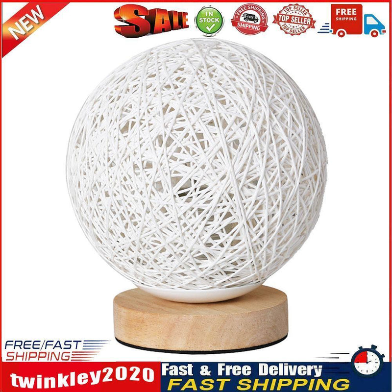 Wooden Table Lamp USB Rattan Ball Bedroom Living Room Bedside Night Lights Newly
