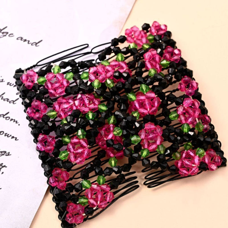 Stretchy Women Girls Magic Beads Double Hair Comb Hair Combs Clips Elasticity