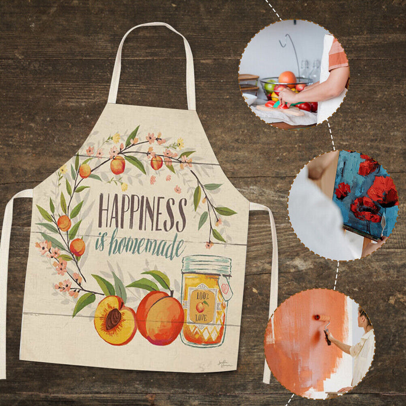 Happiness Kitchen Linen Apron Waterproof Home Cleaning Bib for Women Men Cook