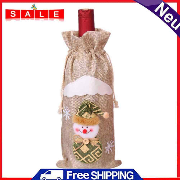 Cute Santa Claus Snowman Elk Red Wine Bottle Cover Bags Dinner Table Xmas Decor