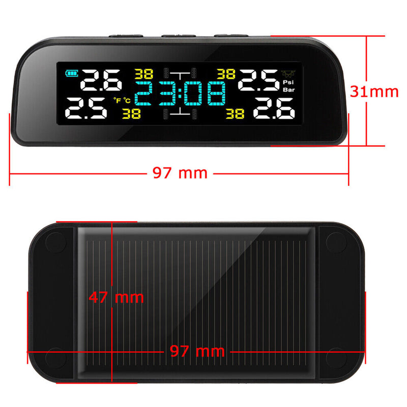 TY17 TY18 Solar Car TPMS with Clock Tire Pressure Temp Monitoring Alarm System