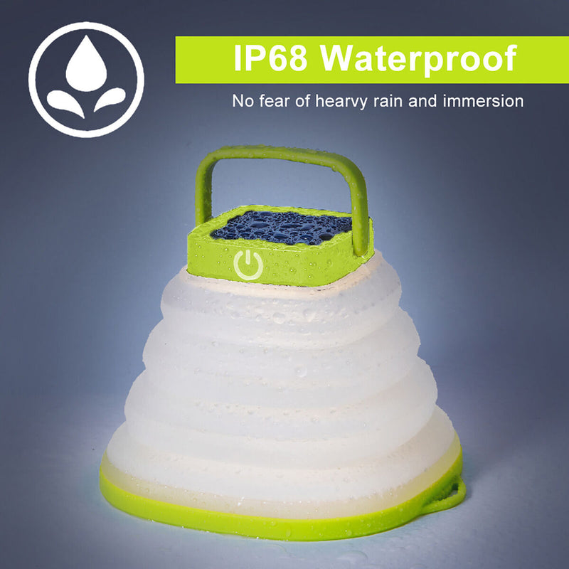 LED Solar Camping Lantern USB Rechargeable Poldable Light Collapsible Tent Lamp