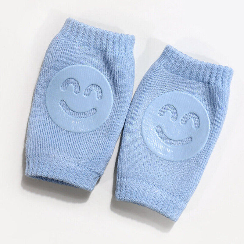1 Pair Cotton Baby Smile Face Knee Guard Toddler Crawling Knee Pads (Blue) Newly