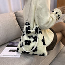 Women Fashion Flower Bear Print Chain Handbags Autumn Winter Plush Shoulder Bag