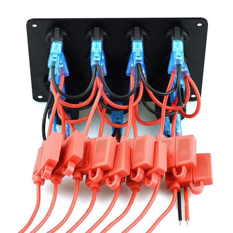 Voltmeter 8 Gang 12V/24V Circuit Breaker Dual USB Port LED Rocker Switch Panel