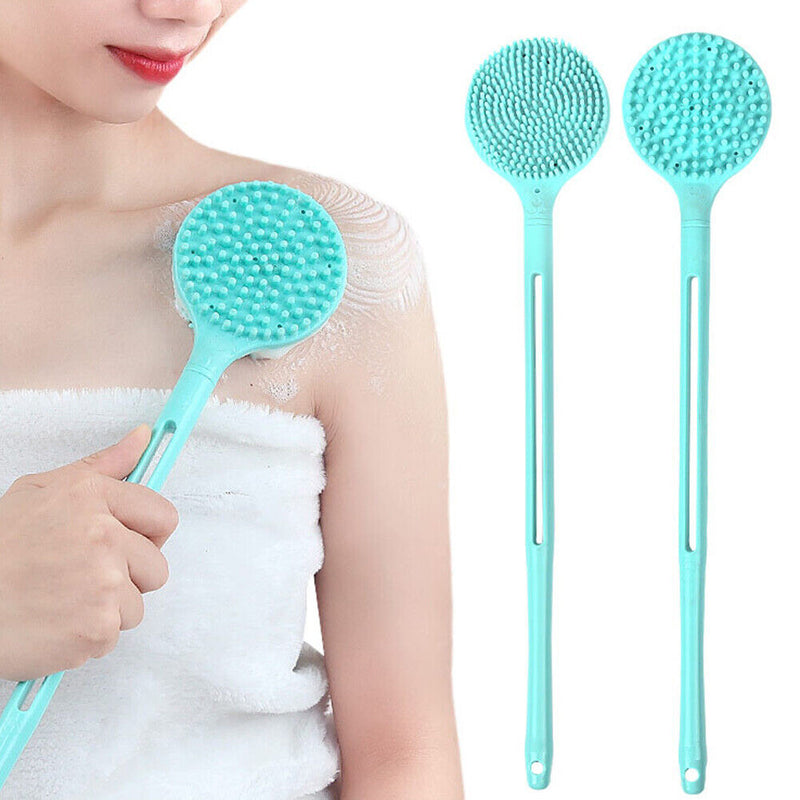 Double-Sided Silicone Long Handle Back Massage Exfoliation Wisp Body Scrub Brush