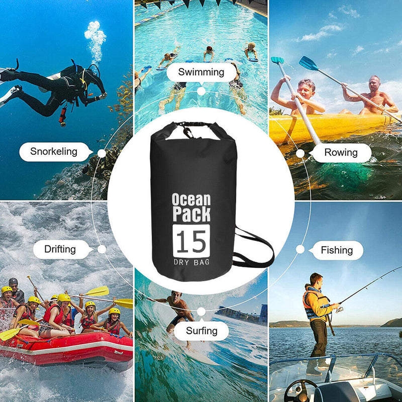 Waterproof Dry Bag Pack Sack Swimming Kayaking River Trekking (15L Black)
