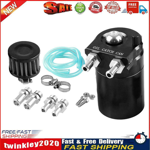 Car Baffled Oil Catch Can Tank with Air Filter Hose Fuel Reservoir (Black) Newly