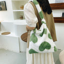 Fashion Women Love Print Plush Messenger Bag Autumn Winter Handbags (Green)