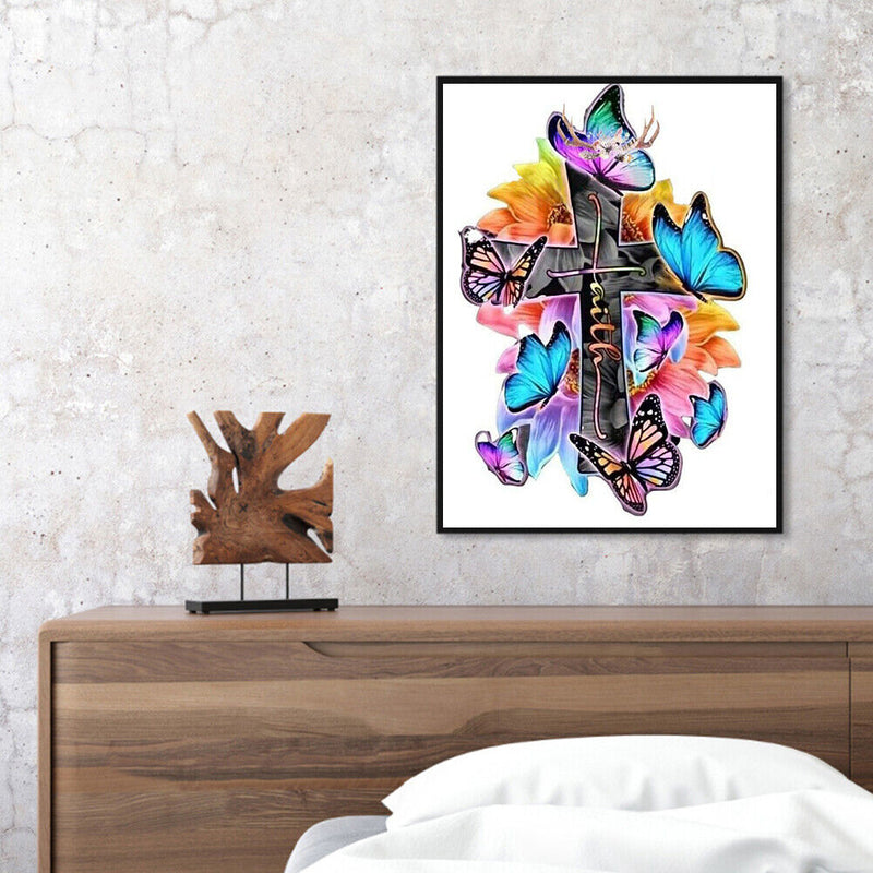 Butterfly on Cross Oil Paint By Numbers DIY Canvas Picture Wall Art Craft Gift