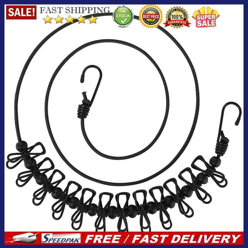 Portable Travel Clothesline with 12 Clips Stretchy Camping Laundry Drying R