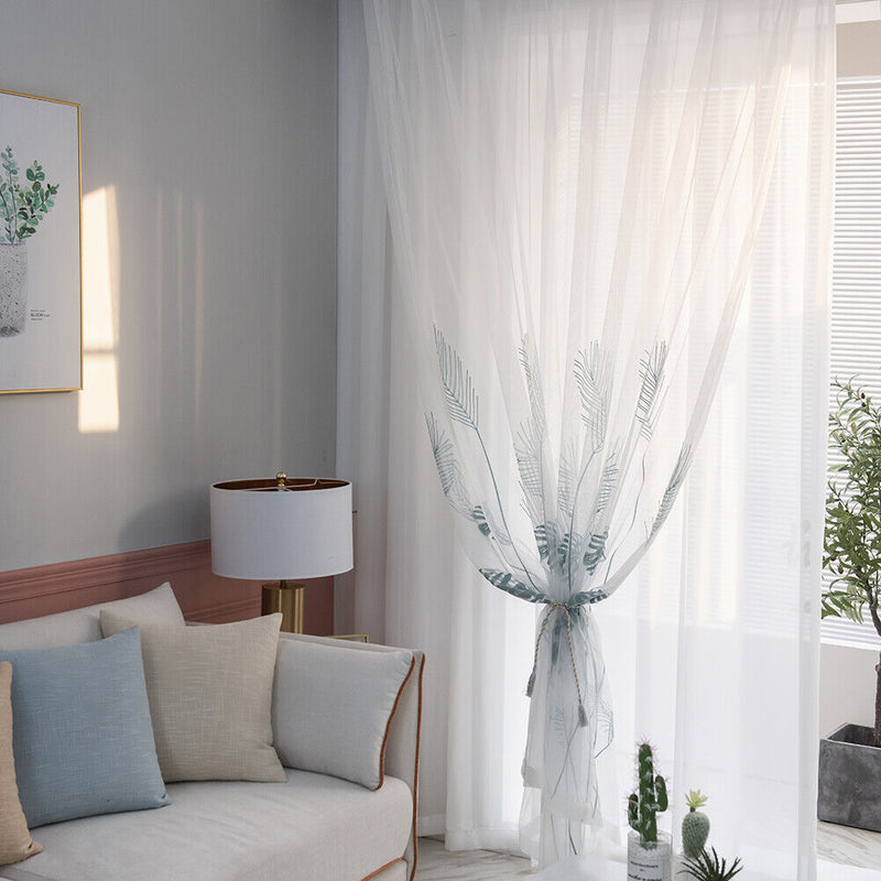 1pc Modern Palm Leaf Windows Tulle Curtains Living Bedroom Screening Yarn Dra