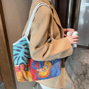 Casual Oil Painting Top-handle Pouch Girl Canvas Big Capacity Shoulder Tote Bag