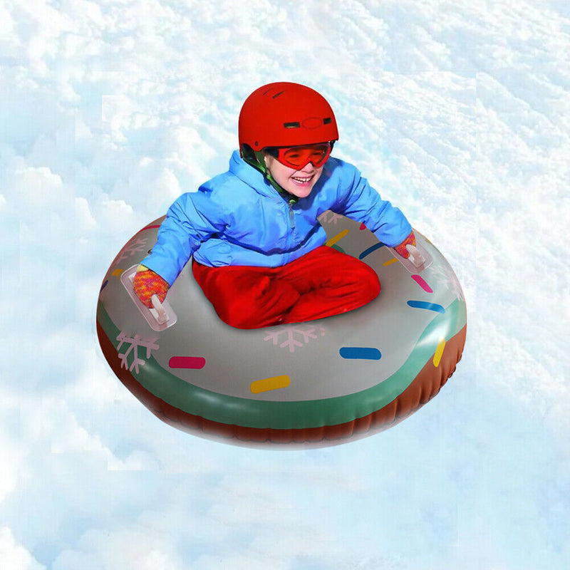 Winter Inflatable Ski Circle with Handle Durable Kids Adults Snow Sled Ring
