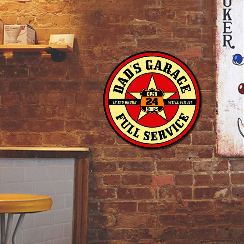 Round Garage Service Retro Metal Plate Tin Sign Plaque Poster Wall Decor