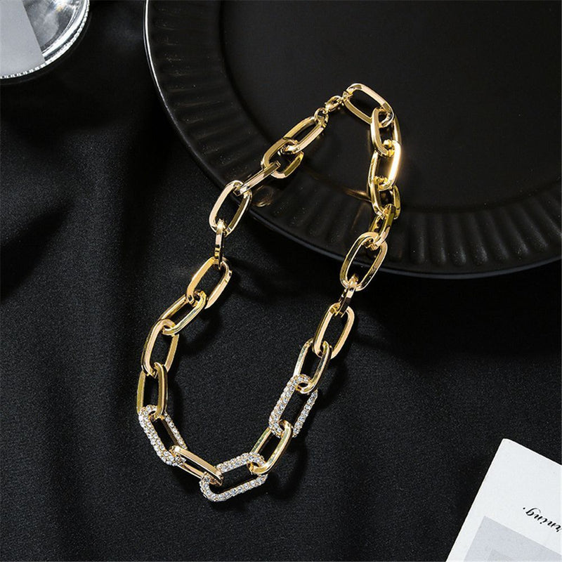 Diamond Fashion Necklace Hip Hop Link Chain Inlaid Rhinestone Cuban Necklace