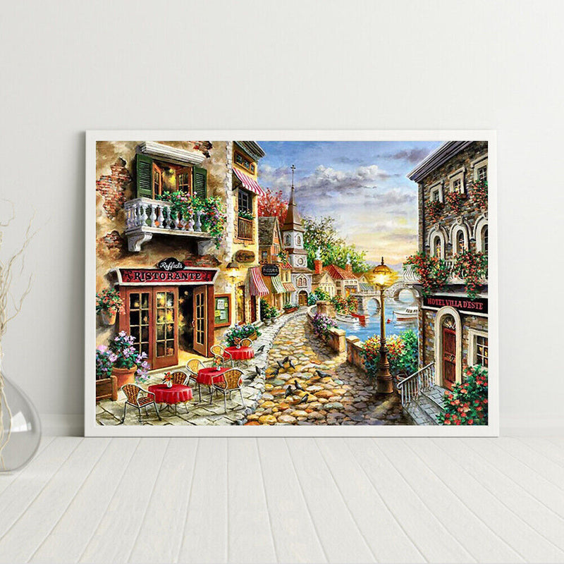 Frameless Oil Paint By Numbers Street Scene DIY Canvas Picture Craft Kit