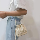 Lace Flower Decor Shoulder Handbags Women Straw Small Drawstring Crossbody Bags