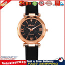 PU Leather Strap Quartz Watch Women Star Sky Round Dial Wristwatch (Black) Newly