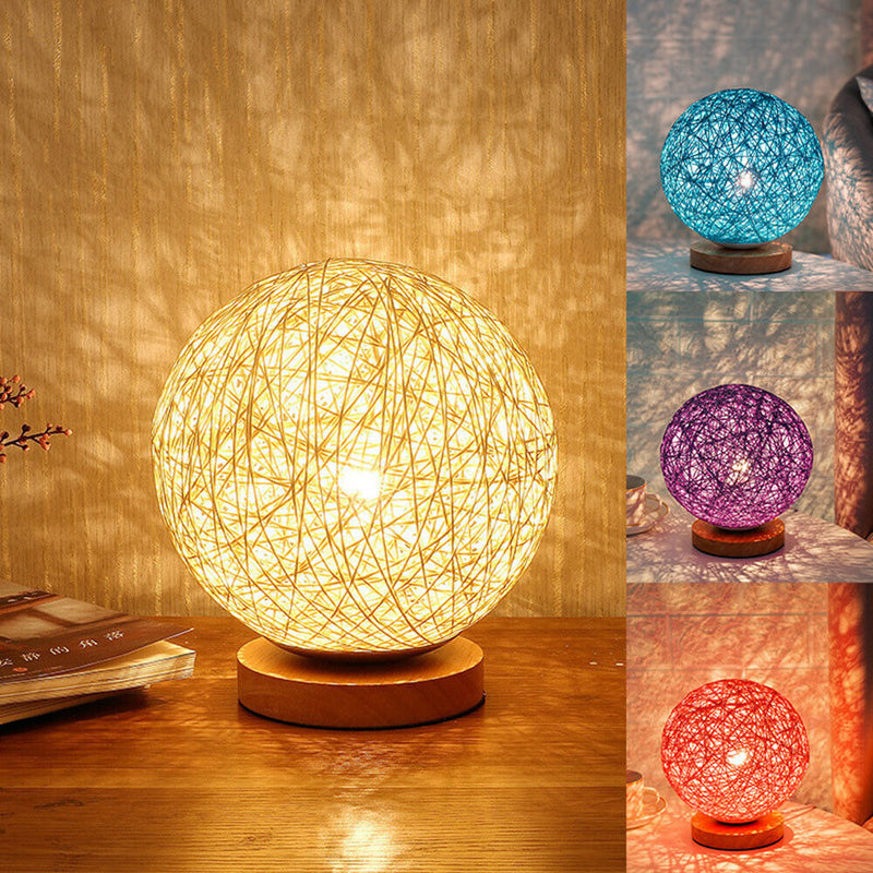 15cm LED Rattan Ball Wood Night Light Wooden Table Lamp Home Bedroom Decor Gift