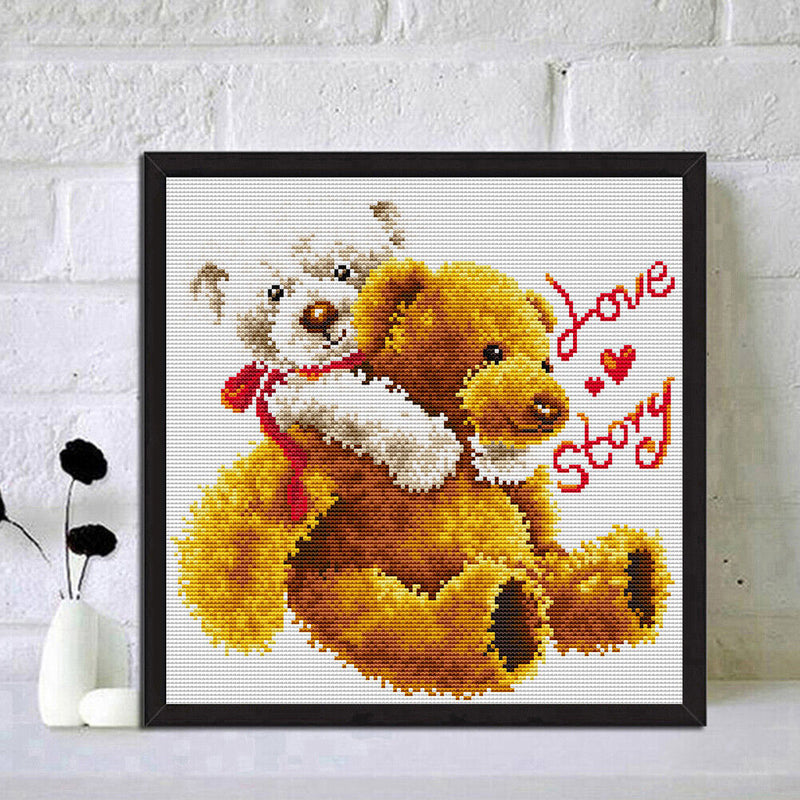 14CT Counted Full Cross Stitch Handcraft Bear Love Artwork Wall Decoration