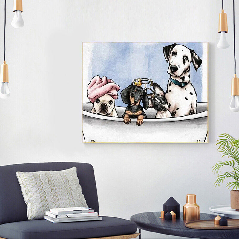 Oil Paint by Numbers Bathtub Dog Canvas Artwork Living Room Picture Decorat