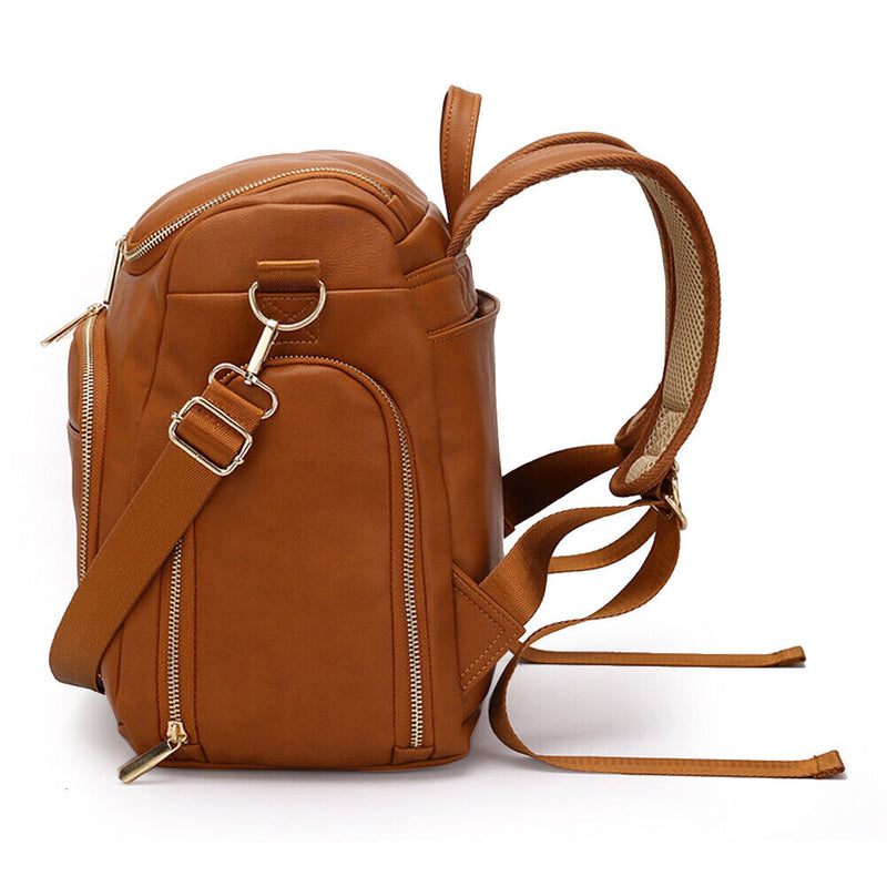 PU Large Capacity Diaper Bag Mommy Bag Backpack for Travel Totes (Brown)
