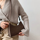 Women Felt Solid Color Shoulder Bag Casual Zipper Messenger Bag (Curry)