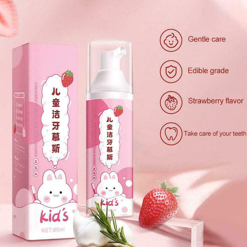 Kid's Foam Toothpaste No Fluorine Strawberry Flavor Teeth 60Ml Mousse H8L7