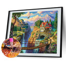 DIY Landscape House Mosaic Full Round Diamond Drawing Handmade Rhinestone C