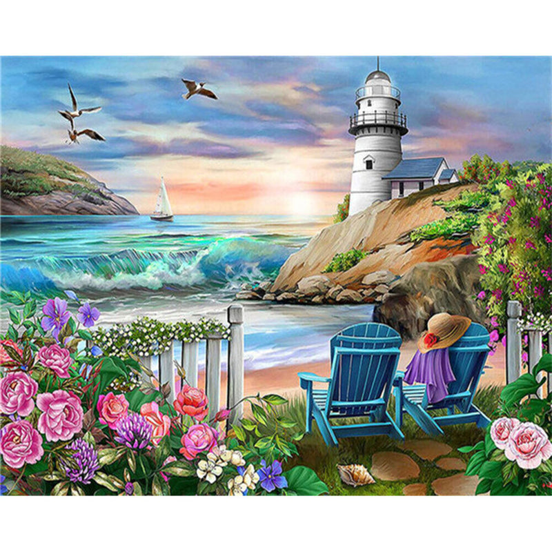 Seaside Lighthouse Diamond Painting Kits Full Square Drill Wall Art Decor (2)