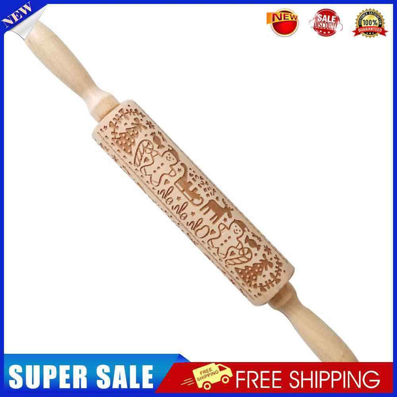 Wooden Elk Print Embossed Rolling Pins Embossing Baking Cookies Kitchen Tool