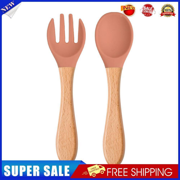 Baby Wooden Silicone Feeding Spoon Toddlers BPA-free Tableware (27)