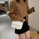 Simple Solid Chain Shoulder Tote Casual Women Plush Crossbody Bag (White)