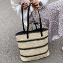 Summer Straw Shoulder Bags Women Striped Woven Beach Shopper Handbag (2)