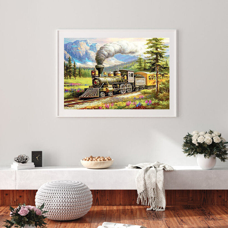 5D Full Round Drill Mosaic Craft DIY Forest Train Rhinestone Diamond Painting