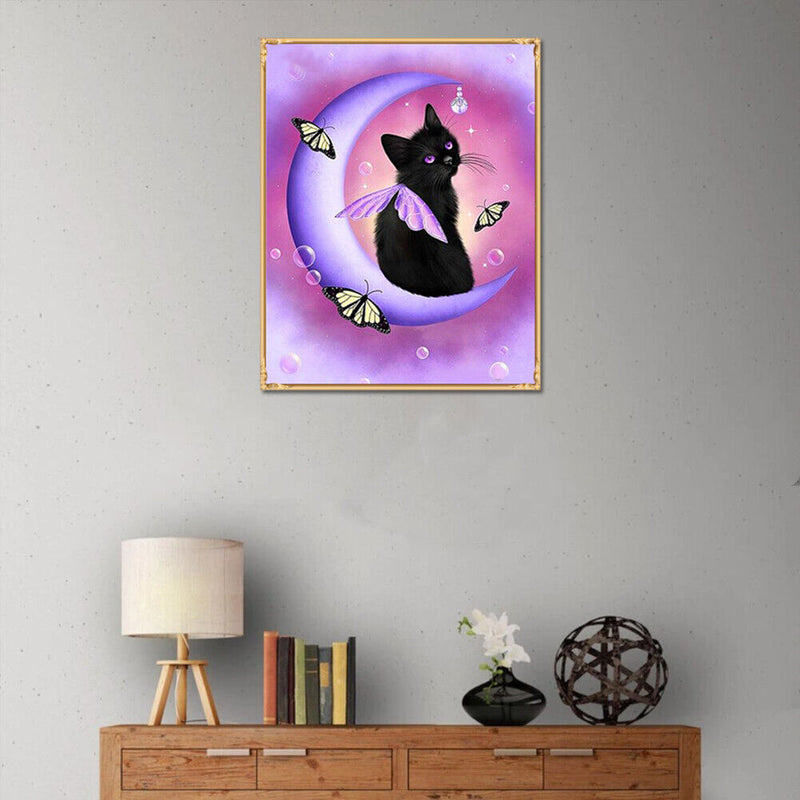 Black Cat Round Diamond Painting DIY Embroidery Kit Cross Stitch Home Decor