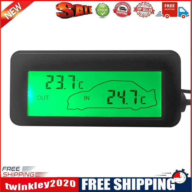 DC12V Digital Car Thermometer Mini LCD Backlight Temperature Meter (Green)