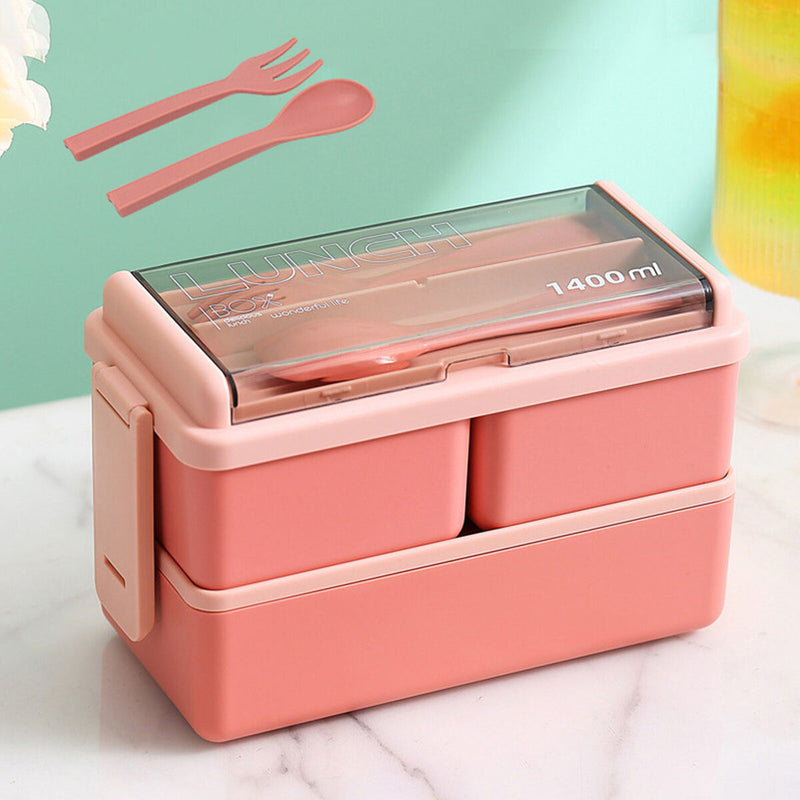 1400ML Bento Box Plastic Double Layer Microwave Bento Boxes Portable for Outdoor