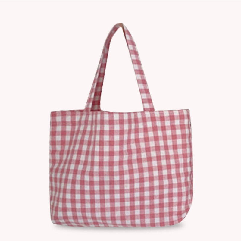 Cloth Shopping Tote Large Bag Plaid Picnic Travel Fashion Ladies Lunch Handbag