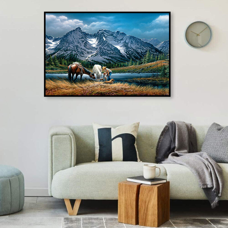 Couple Riding Horse Oil Paint By Numbers Kit Frameless Drawing Picture Decor