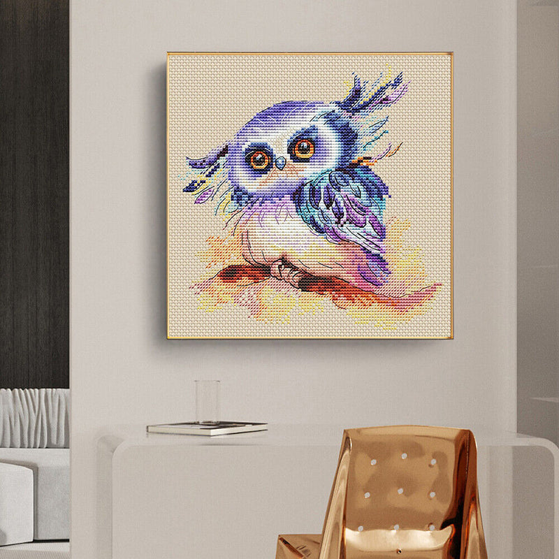 11CT Full Cross Stitch Cute Owl Stamped DIY Cotton Thread Needlework Animal Art