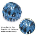 Women Bun Hair Claw Expanding Ponytail Buckle Bird Nest Clip (Light Blue) Newly
