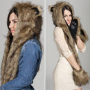 Warm Animal Fur Scarf Fluffy Plush Cap Ear Hood Shawl Glove Unisex