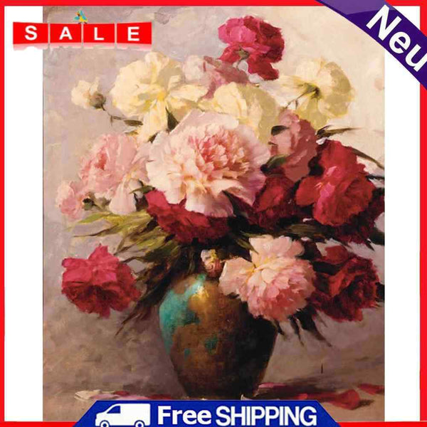 DIY Flowers in Vase Oil Paint by Numbers Coded Hand Painted Acrylic Drawing Gift