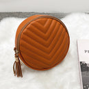 Women PU Leather Embroidery Thread with Tassel Zipper Shoulder Bag (Brown)