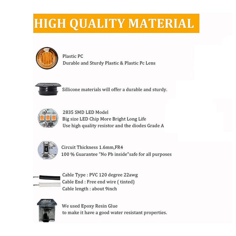 5pcs 12V-24V 3 SMD LEDs Trailer Side Marker Lights Clearance Light (Orange)