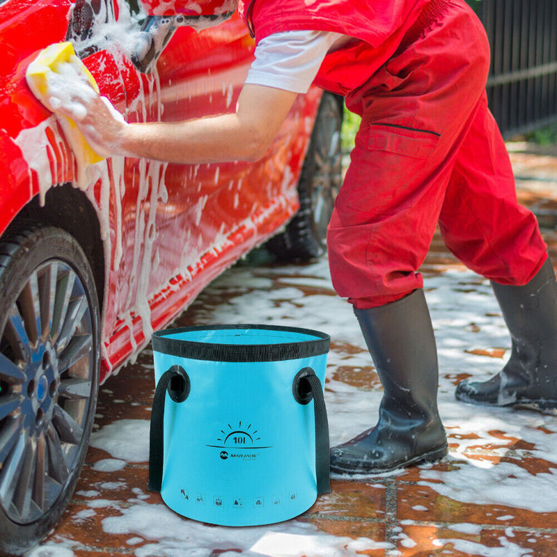 10L Folding Bucket Outdoor Camping Fishing Car Washer Carrier Bags (Blue) Newly